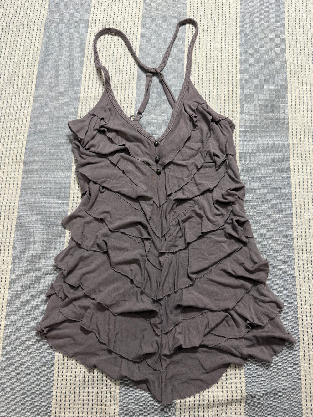 GUESS Georgina Ruffle Top- Gray-Lavender - Picture 3 of 9